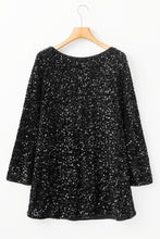 Load image into Gallery viewer, Online Black Sequin Long Sleeve Knot Cutout Back Mini Dress

