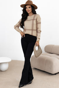 Online Pink Plaid Pattern Knitted Drop Shoulder Sweater