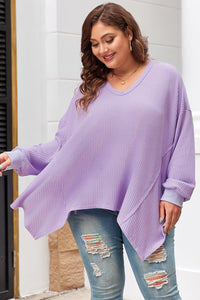 Online Orchid Petal Plus Size Waffle Knit Exposed Seam Flowy Top