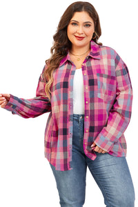 Online Rose Stripe Plus Size Checkered Print Button up Shirt