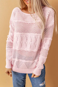 Pink Drop Shoulder Knitted Pullover Sweater