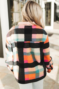 Online Black Plus Size Checkered Print Sherpa Henley Sweatshirt