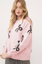 Load image into Gallery viewer, Online Light Pink Bow Pattern Knitted Loose Fit Sweater
