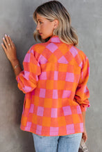 Load image into Gallery viewer, Online Orange Plaid Chest Pockets Button-up Turn Down Collar Jacket
