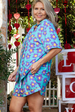 Load image into Gallery viewer, Online Sky Blue Cute Flower Print Contrast Trim Plus Size Short PJ Set

