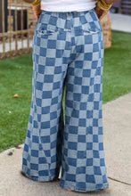 Load image into Gallery viewer, Online Dusk Blue Plus Size Checkered Seamed High Waist Wide Leg Jeans
