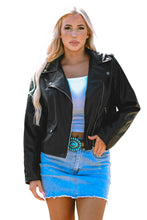 Load image into Gallery viewer, Online Black PU Leather Lapel Collar Zipper Jacket
