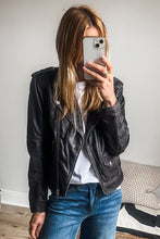 Load image into Gallery viewer, Online Black PU Leather Lapel Collar Zipper Jacket
