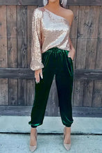 Load image into Gallery viewer, Green Solid Velvet Jogger Pants
