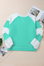 Load image into Gallery viewer, Online Aruba Blue Colorblock Patchwork Cross Seam Plus Sweatshirt
