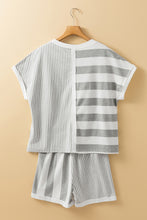 Load image into Gallery viewer, Online Gray Stripe Mixed Print Short Sleeve Top and Pocketed Shorts Set
