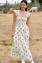 Load image into Gallery viewer, Online Black Bow Print Smocked Square Neck Ruffle Tiered Maxi Dress
