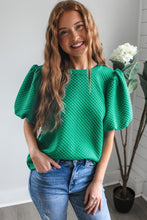 Load image into Gallery viewer, Online Phalaenopsis Solid Textured O Neck Puff Sleeve Blouse
