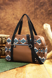 Online Coffee Western Aztec Print PU Leather Large Travel Duffel Bag