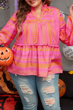 Load image into Gallery viewer, Online Vitality Orange Plus Size Geometric Printed Bell Sleeve Babydoll Blouse
