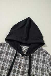 Online Green Checkered Print Loose Fit Buttoned Hooded Shacket