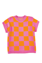 Load image into Gallery viewer, Online Sachet Pink Colorblock Plaid Pattern Ribbed Trim Sweater Tank Top
