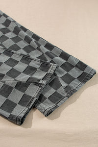 Online Dark Grey Checkered Denim Wide Leg Jeans