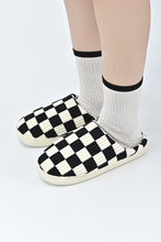 Load image into Gallery viewer, Online Black Checkered Print Ribbed Plush Lined Winter Slippers
