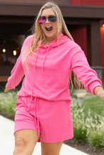 Load image into Gallery viewer, Online Black Textured Hoodie and Shorts Plus Size Two Piece Set
