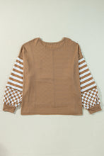 Load image into Gallery viewer, Online Khaki Striped Checkered Mixed Print Chest Pocket Casual Plus Size Top
