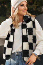 Load image into Gallery viewer, Online Black Checkered Sherpa Collared Jacket Vest
