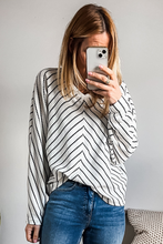 Load image into Gallery viewer, Black Stripe Chevron Striped V Neck Long Sleeve Casual Top
