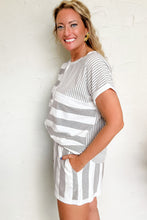 Load image into Gallery viewer, Online Gray Stripe Mixed Print Short Sleeve Top and Pocketed Shorts Set
