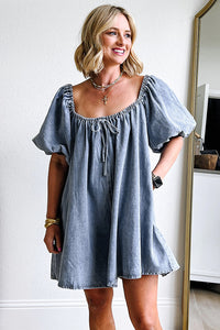 Online Myosotis Bubble Sleeve Square Neck Denim Babydoll Dress