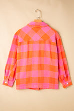 Load image into Gallery viewer, Online Orange Plaid Chest Pockets Button-up Turn Down Collar Jacket
