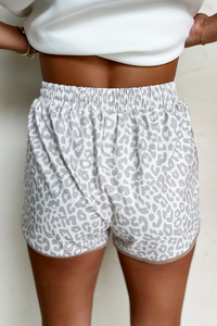 Online White Leopard Elastic Waist Lace up Contrast Trim Casual Shorts