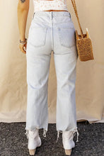 Load image into Gallery viewer, Light Blue High Rise Ripped Frayed Hem Straight Jeans
