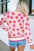 Load image into Gallery viewer, Pink Flower Print Crew Neck Sweater
