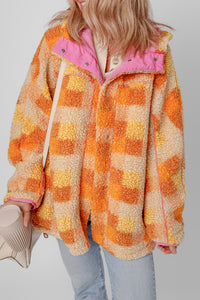 Online Orange Checkered Sherpa Hooded Jacket