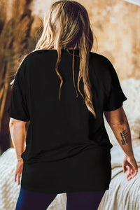 Black Side Pockets Short Sleeve Tunic Length Plus Size T Shirt