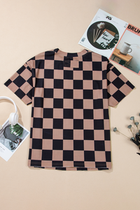 Online Light French Beige Checkmate Boyfriend Casual Tee