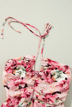 Load image into Gallery viewer, Online Pink Floral Sleeveless Halter Neck Shirred Back Ruffled Mini Dress

