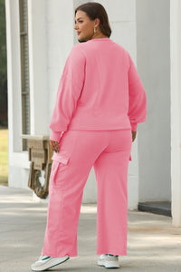 Online Sachet Pink Solid Color Patchwork Pullover Top and Cargo Pants Set
