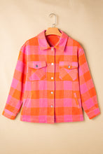 Load image into Gallery viewer, Online Orange Plaid Chest Pockets Button-up Turn Down Collar Jacket
