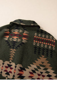 Online Green Aztec Print Flap Pockets Long Sleeve Shacket