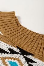 Load image into Gallery viewer, Online Brown Aztec Striped Knit Ribbed Trim Sweater
