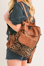Load image into Gallery viewer, Online Coffee Leopard Patchwork PU Leather Functional Backpack
