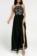 Load image into Gallery viewer, Black Crisscross Backless Lace Chiffon Maxi Dress
