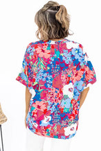 Load image into Gallery viewer, Sky Blue V Neck Dolman Sleeve Plus Size Floral Blouse
