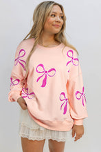 Load image into Gallery viewer, Online Apricot Pink Sequined Bowknot Drop Shoulder Oversized Sweatshirt
