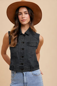 Online Annie Wear Collared Neck Button Down Denim Vest