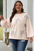 Load image into Gallery viewer, Online Light Pink Embroidered Bow Lantern Sleeve Oversized Pullover Sweatshirt
