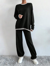 Load image into Gallery viewer, Online Side Slit Contrast Trim Round Neck Top and Pants Sweater Set
