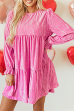 Load image into Gallery viewer, Online Strawberry Pink Flounce Sleeve Tiered Ruffled Velvet Mini Dress
