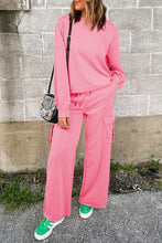 Load image into Gallery viewer, Online Sachet Pink Solid Color Patchwork Pullover Top and Cargo Pants Set
